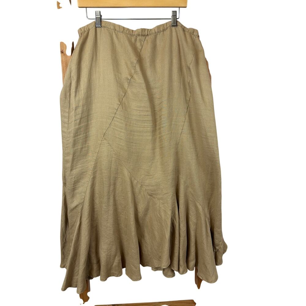 J Jill Tan Gold Lurex Metallic Flowy Elastic Waist Skirt Size XL